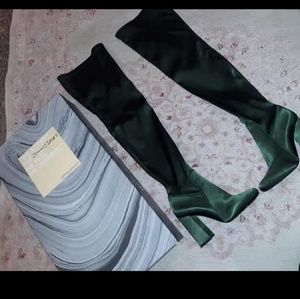 Green satin thigh highs